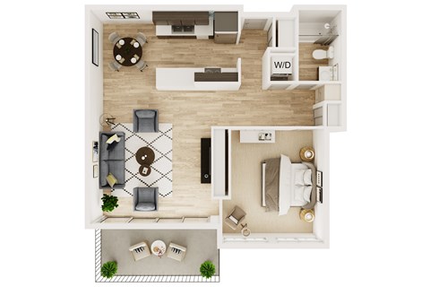 Floor plan for 1 bed, 1 bath, 771 sqft