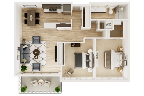 Floor plan for 2 beds, 1 bath, 1183 sqft