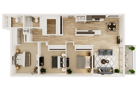 Floor plan for 3 beds, 2 baths, 1432 sqft