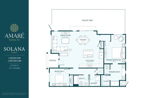 Floor plan for 2 beds, 2 baths, 1319 sqft