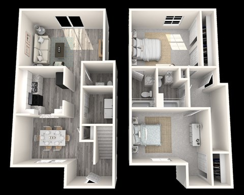 Floor plan for 2 beds, 2.5 baths, 1200 sqft