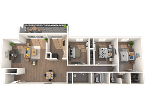 Floor plan for 3 beds, 2 baths, 1601 sqft