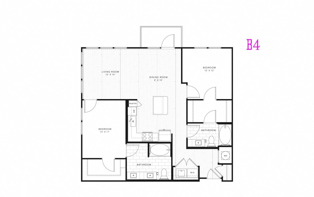 Floor plan for 2 beds, 2 baths, 1144 sqft