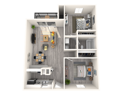 Floor plan for 2 beds, 1 bath, 768 sqft