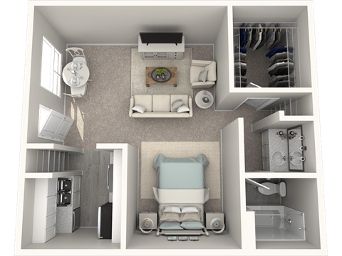 Floor plan for studio, 1 bath, 465 sqft