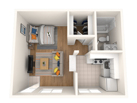 Floor plan for studio, 1 bath, 414 sqft