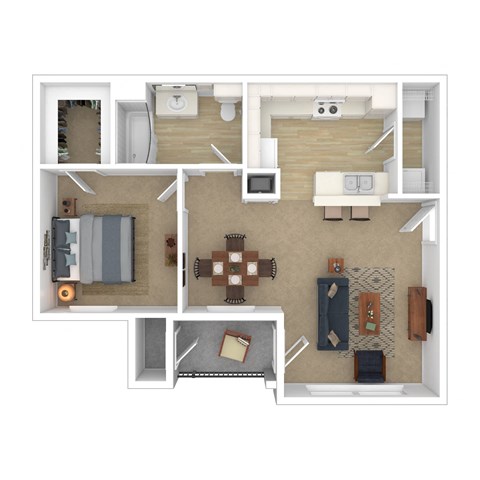 Floor plan for 1 bed, 1 bath, 680 sqft