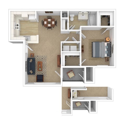 Floor plan for 1 bed, 1 bath, 735 sqft