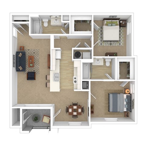 Floor plan for 2 beds, 2 baths, 1107 sqft