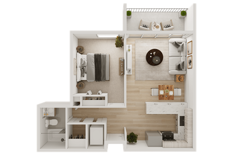 Floor plan for 1 bed, 1 bath, 645 sqft
