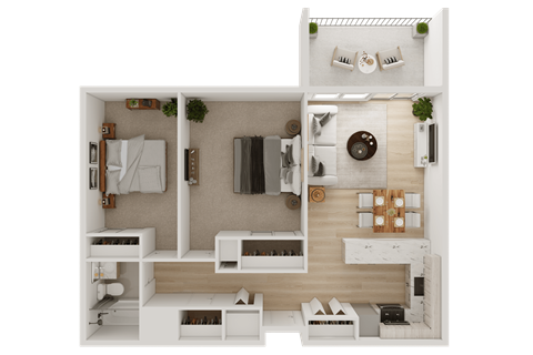 Floor plan for 2 beds, 1 bath, 761 sqft