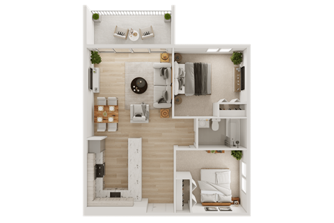 Floor plan for 2 beds, 1 bath, 871 sqft