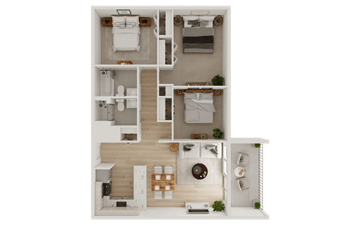 Floor plan for 3 beds, 2 baths, 1000 sqft