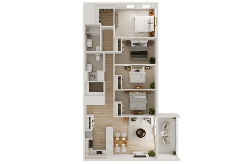 Floor plan for 4 beds, 2 baths, 1255 sqft
