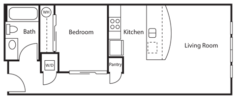 Floor plan for 1 bed, 1 bath, 525 sqft