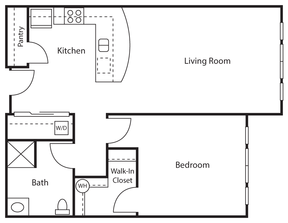 Floor plan for 1 bed, 1 bath, 746 sqft