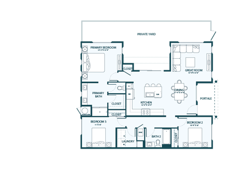 Floor plan for 3 beds, 2 baths, 1336 sqft