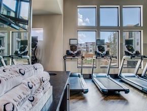 Grand Prairie apartment for rent - Grand Prairie, TX Apartments for Rent - Waters Edge at Mansfield - Athletic Center With Treadmills, Property-Branded Towels, Large Windows, High Ceilings, Large Gym Mirror, and Mounted TV.