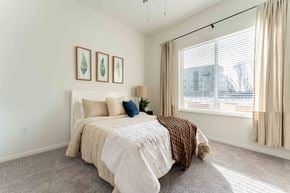 Eden Prairie apartment for rent - a bedroom with a bed and a large window
