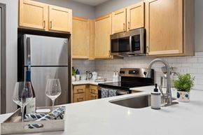 Mount Pleasant apartment for rent - Sage at 1240 apartments in Mount Pleasant South Carolina photo of kitchen with stainless steel appliances and quartz countertops.