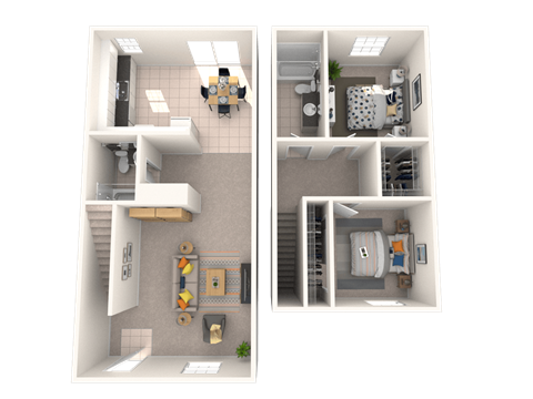 Floor plan for 2 beds, 1.5 baths, 1215 sqft