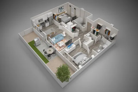 Floor plan for 2 beds, 2 baths, 993 sqft