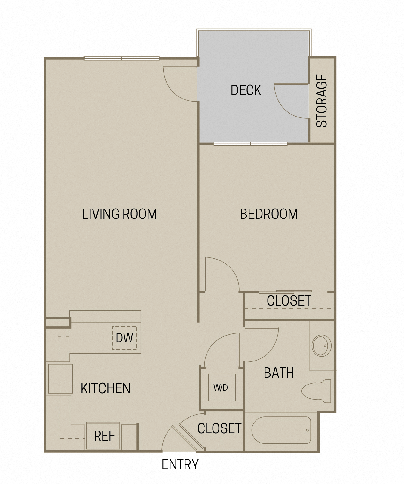 Floor plan for 1 bed, 1 bath, 712 sqft