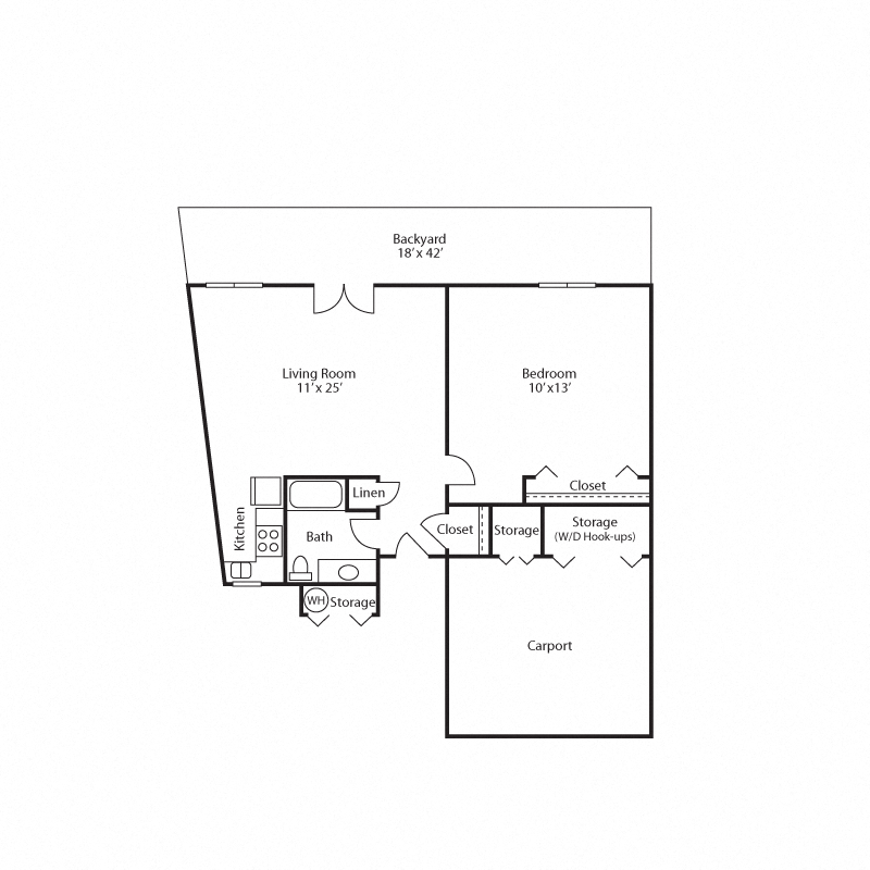 Floor plan for 1 bed, 1 bath, 753 sqft
