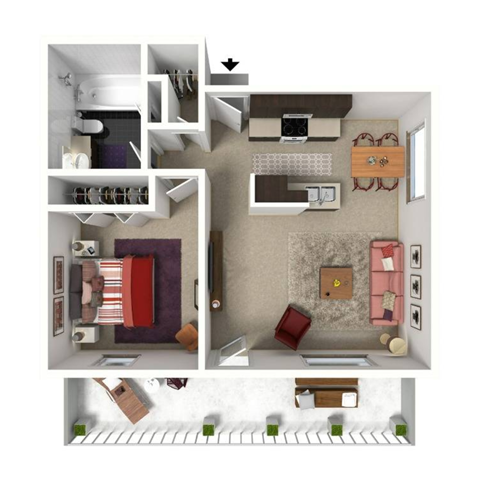Floor plan for 1 bed, 1 bath, 550 sqft