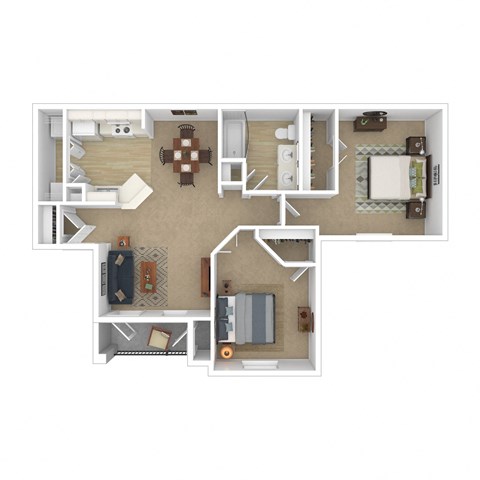 Floor plan for 2 beds, 1 bath, 890 sqft