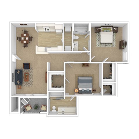 Floor plan for 2 beds, 2 baths, 997 sqft