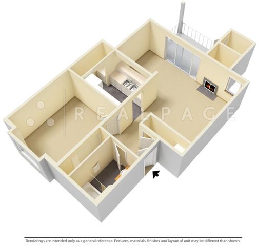 Floor plan for 1 bed, 1 bath, 700 sqft