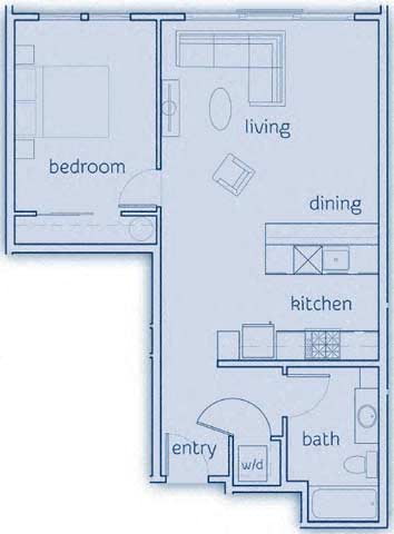 Floor plan for 1 bed, 1 bath, 725 sqft
