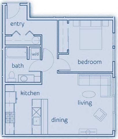 Floor plan for 1 bed, 1 bath, 692 sqft