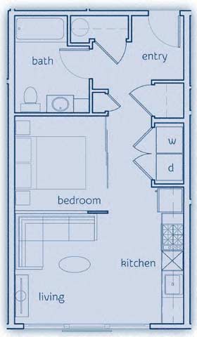 Floor plan for 1 bed, 1 bath, 502 sqft