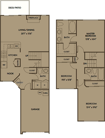 Floor plan for 3 beds, 2.5 baths, 1412 sqft