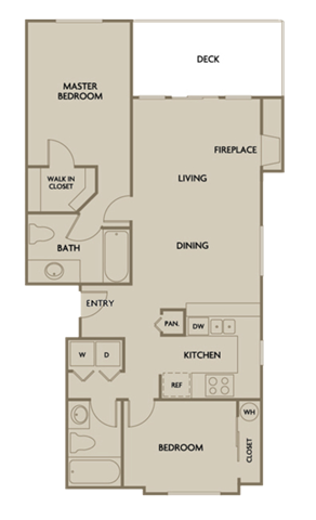 Floor plan for 2 beds, 2 baths, 925 sqft