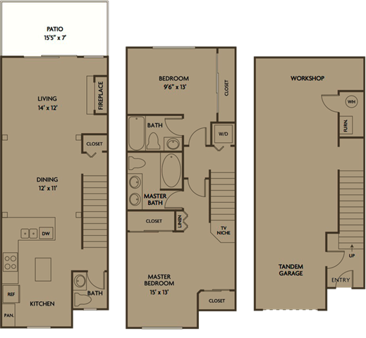 Floor plan for 2 beds, 2 baths, 1293 sqft