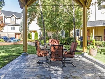 Courtyard seating area with bbqs