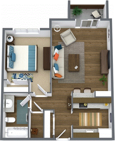 Floor plan for 1 bed, 1 bath, 650 sqft
