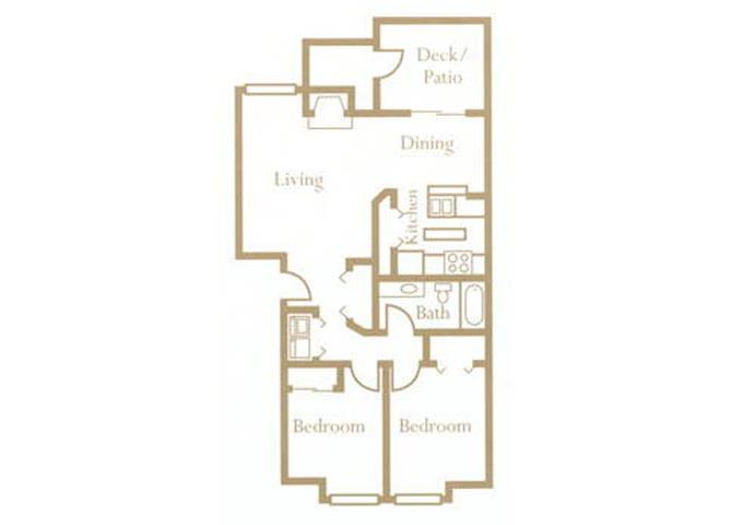 Floor plan for 2 beds, 1 bath, 850 sqft