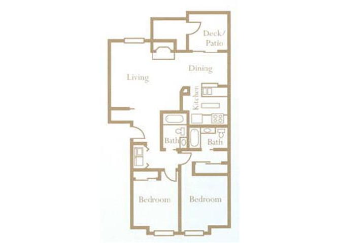 Floor plan for 2 beds, 2 baths, 950 sqft