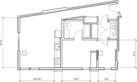 Floor plan for 1 bed, 1 bath, 798 sqft