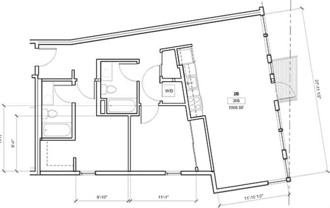Floor plan for 2 beds, 2 baths, 1059 sqft