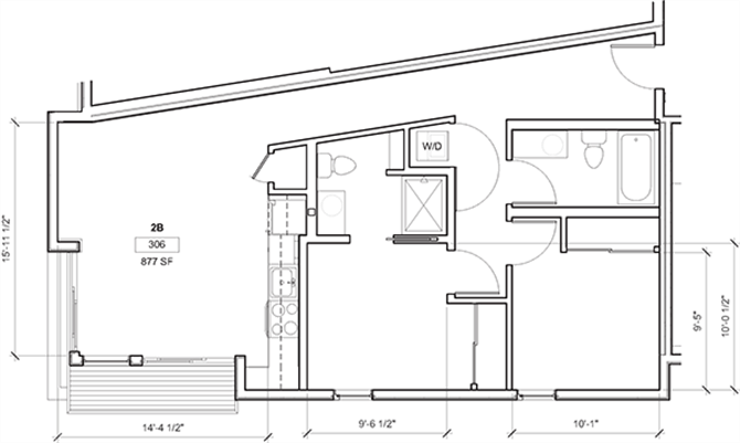 Floor plan for 2 beds, 2 baths, 909 sqft