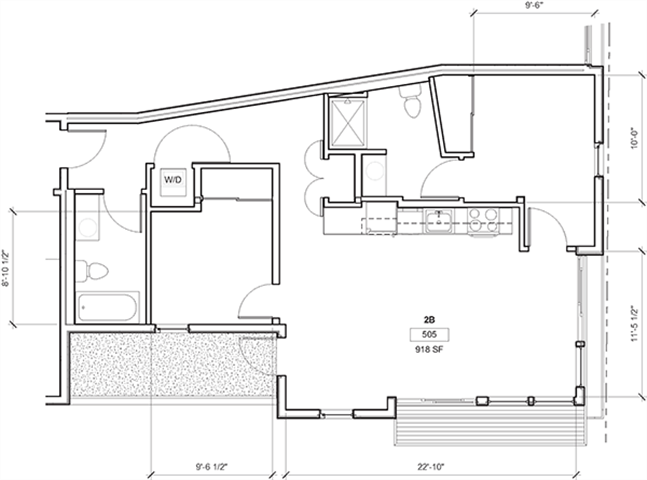 Floor plan for 2 beds, 2 baths, 955 sqft