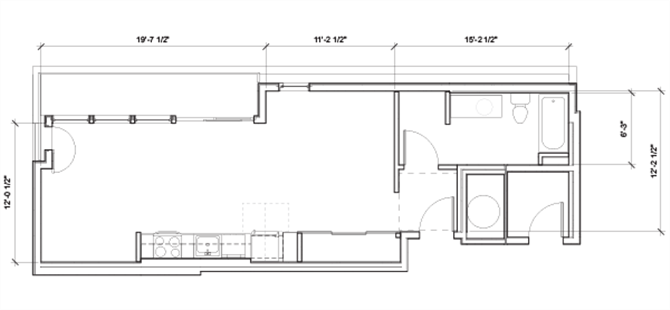 Floor plan for studio, 1 bath, 549 sqft