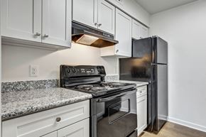 Gretna apartment for rent - Whitney Manor Apartments in Gretna, LA photo of kitchen with black appliances and grey cabinets