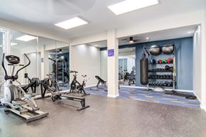 Smyrna apartment for rent - Fully equipped fitness center with cardio machines and weight training equipment at Wyndcliff Galleria in Smyrna, GA.