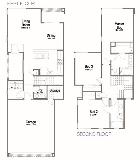 Floor plan for 3 beds, 2.5 baths, 1440 sqft